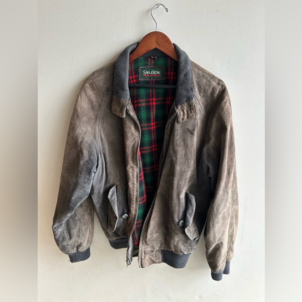 Savilerow Suede Brown Bomber Jacket with Plaid Lining